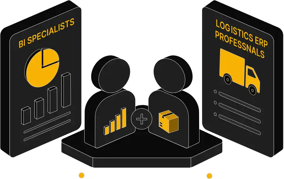 Illustration of BI specialists and logistics ERP professionals working together