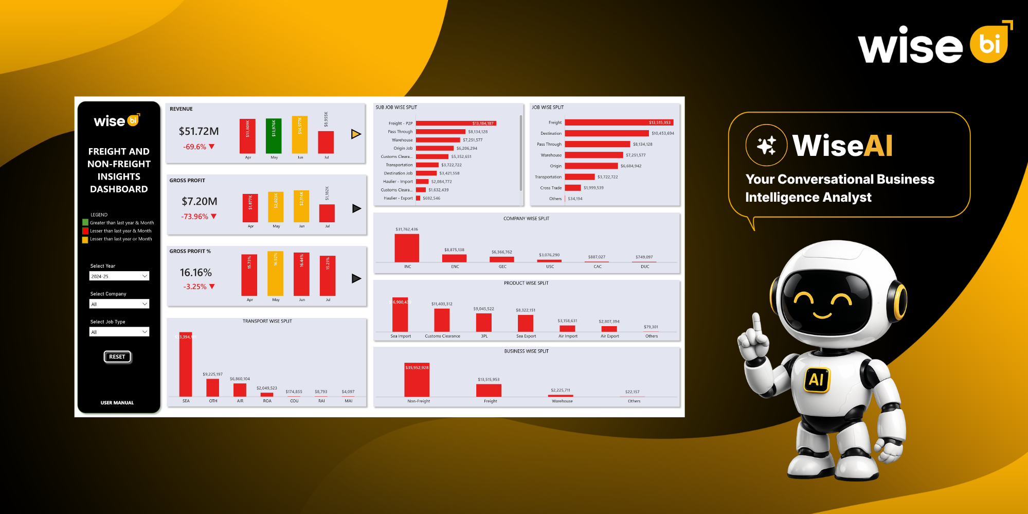 CargoWise BI dashboard showing freight forwarding problems, KPIs, data visibility, reporting, and business performance insights - WiseBI