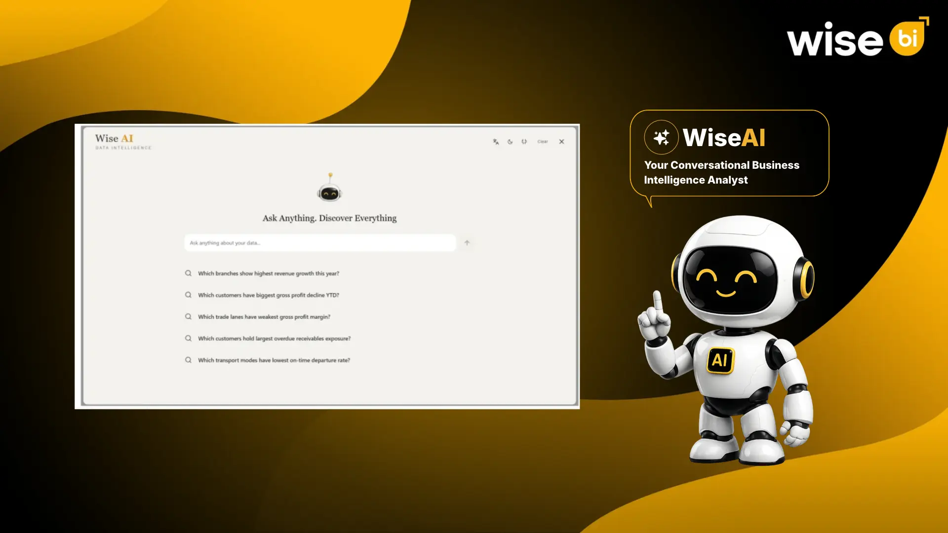 WiseAI conversational data intelligence assistant generating customer QBR meeting PPTs with logistics performance metrics, business data, and actionable insights - WiseBI